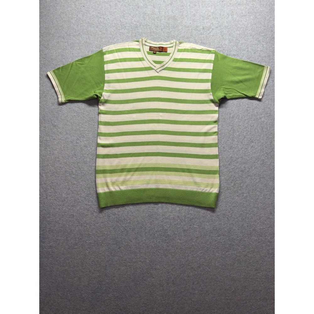 Royalty Culture Mens XL Green Striped Short Sleeve V-Neck Knit Sweater Top